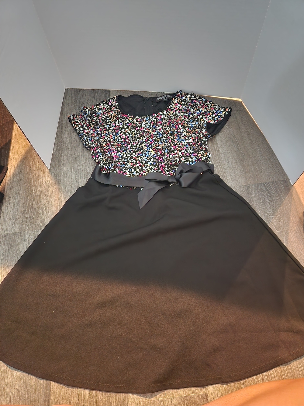 Three Hearts Black Dress with Multicolor Sequin Bodice
